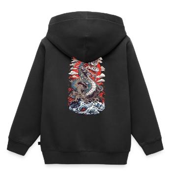 Japanischer Drache Ukiyo-E Stil mit Kanagawa Welle - Kinder Premium Organic Hoodie - Schwarz - Hinten - AI Model Kid Male (0cm)