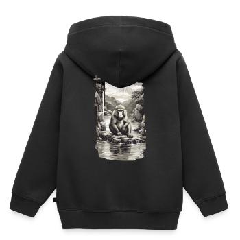 Japanischer Affe in heißer Quelle Vintage Kunst - Kinder Premium Organic Hoodie - Schwarz - Hinten - AI Model Kid Male (0cm)