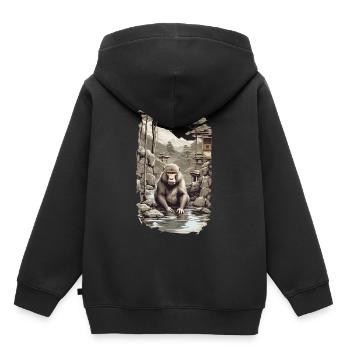 Japanmakake Ukiyo-E Affe in heißer Quelle Design - Kinder Premium Organic Hoodie - Schwarz - Hinten - AI Model Kid Male (0cm)