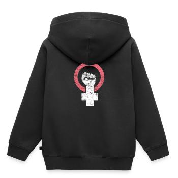 femme cadeau féministe vintage révolution - Sweat Premium à capuche enfant bio - noir - Dos - AI Model Kid Male (0cm)