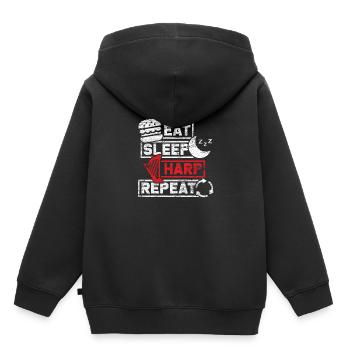 Harfe - Kinder Premium Organic Hoodie - Schwarz - Hinten - AI Model Kid Male (0cm)