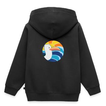Mouette au bord de la mer avec vagues et soleil - vintage - Sweat Premium à capuche enfant bio - noir - Dos - AI Model Kid Male (0cm)