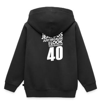 40 ans - Sweat Premium à capuche enfant bio - noir - Dos - AI Model Kid Male (0cm)