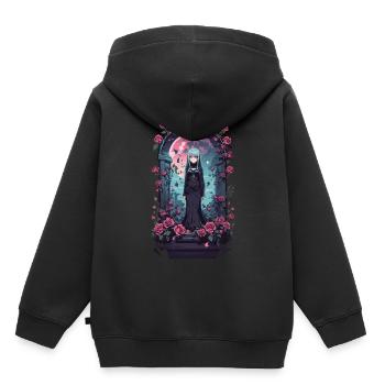 Gothique Anime Girl victorien Kawaii Design - Sweat Premium à capuche enfant bio - noir - Dos - AI Model Kid Male (0cm)