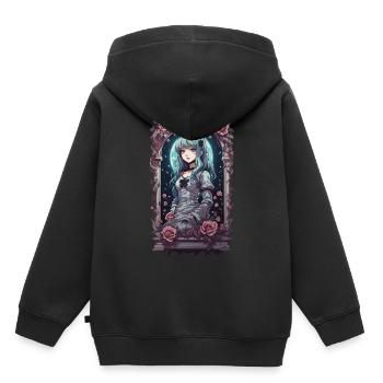 Esthétique Goth Kawaii Anime Victorien Roses - Sweat Premium à capuche enfant bio - noir - Dos - AI Model Kid Male (0cm)