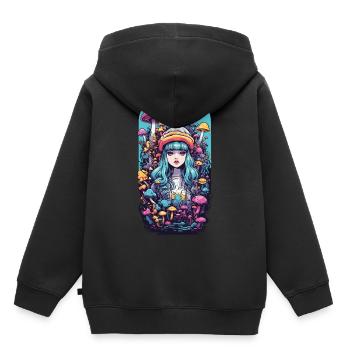 Festival Fantasy Psychédélique Goa Champignon Fille - Sweat Premium à capuche enfant bio - noir - Dos - AI Model Kid Male (0cm)