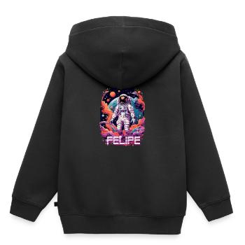 FELIPE - Beau prénom de garçon avec astronaute cool - Sweat Premium à capuche enfant bio - noir - Dos - AI Model Kid Male (0cm)