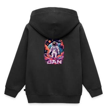 JAN - Beau prénom de garçon avec astronaute cool - Sweat Premium à capuche enfant bio - noir - Dos - AI Model Kid Male (0cm)