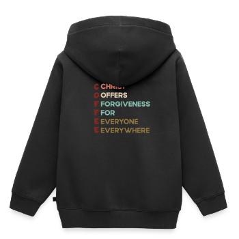 Kaffee Christus bietet allen überall Vergebung - Kinder Premium Organic Hoodie - Schwarz - Hinten - AI Model Kid Male (0cm)
