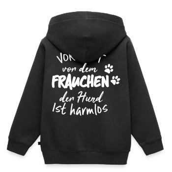 Vorsicht vor dem Frauchen der Hund - Kinder Premium Organic Hoodie - Schwarz - Hinten - AI Model Kid Male (0cm)