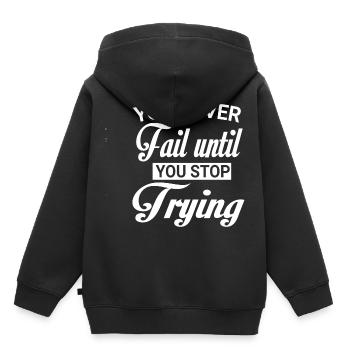 Never fail until you stop Trying white - Sweat Premium à capuche enfant bio - noir - Dos - AI Model Kid Male (0cm)