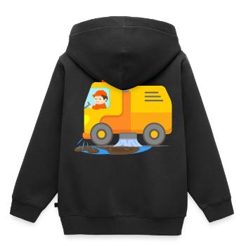 Balayeuse nettoyage de la ville en action avec le chauffeur - Sweat Premium à capuche enfant bio - noir - Dos - AI Model Kid Male (0cm)