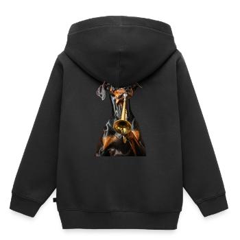 Doberman Pinscher Trumpet - Kids Premium Organic Hoodie - black - Back - AI Model Kid Male (0cm)