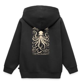 Retro Octopus Japanese Sea Depth Design Style - Sweat Premium à capuche enfant bio - noir - Dos - AI Model Kid Male (0cm)