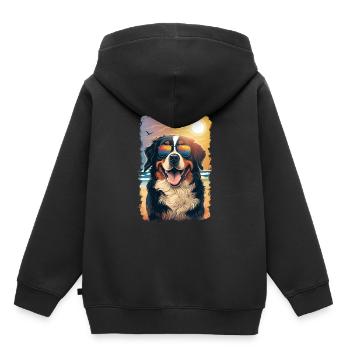 Bernersennenhund mit Sonnenbrille am Strand - Kinder Premium Organic Hoodie - Schwarz - Hinten - AI Model Kid Male (0cm)