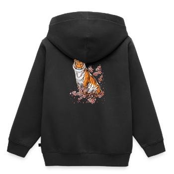 Kirschblüten-Tiger - Kinder Premium Organic Hoodie - Schwarz - Hinten - AI Model Kid Male (0cm)