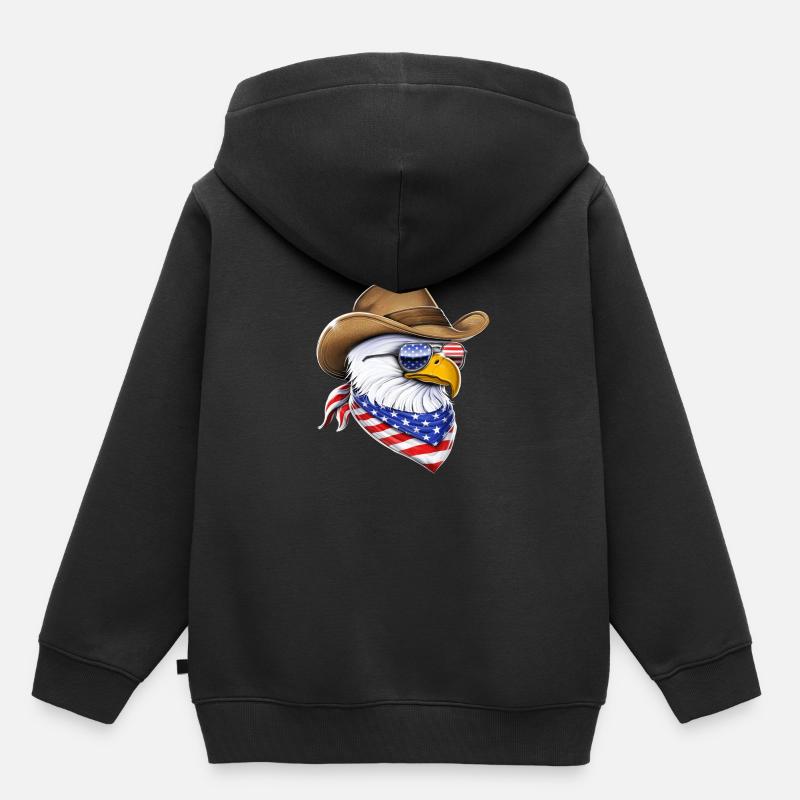 Pygargue à tête blanche américain Cowboy - Sweat Premium à capuche enfant bio - noir