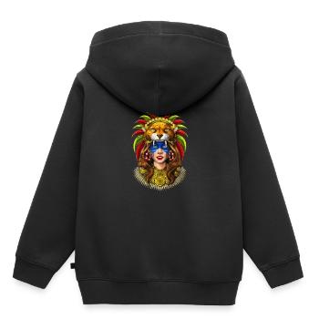 Azteken-Krieger-Jaguar-Kopfschmuck - Kinder Premium Organic Hoodie - Schwarz - Hinten - AI Model Kid Male (0cm)
