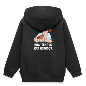 Hotdog in Texas Design für stolze Texaner - Kinder Premium Organic Hoodie - Schwarz - Hinten - AI Model Kid Male (0cm)