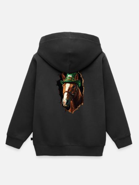 St. Patrick Pferd - Kinder Premium Organic Hoodie - Schwarz