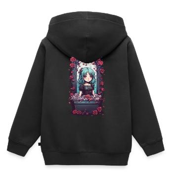 Kawaii Goth Anime fille Design victorien - Sweat Premium à capuche enfant bio - noir - Dos - AI Model Kid Male (0cm)