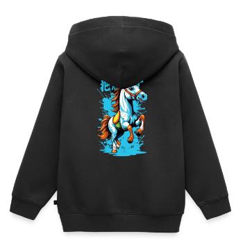 Cheval sauvage en coloré - Sweat Premium à capuche enfant bio - noir - Dos - AI Model Kid Male (0cm)