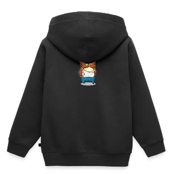 Hibou fatigué café lève tôt - Sweat Premium à capuche enfant bio - noir - Dos - AI Model Kid Male (0cm)