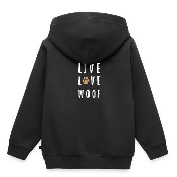 Live Love Woof - Sweat Premium à capuche enfant bio - noir - Dos - AI Model Kid Male (0cm)