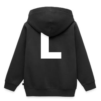 Lettre Initiales L - Sweat Premium à capuche enfant bio - noir - Dos - AI Model Kid Male (0cm)