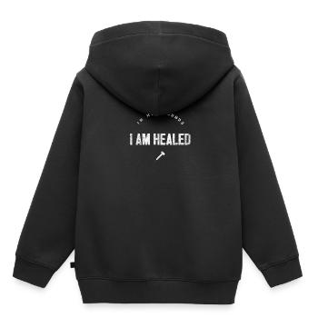 Guérir Je suis guéri Foi chrétienne - Sweat Premium à capuche enfant bio - noir - Dos - AI Model Kid Male (0cm)