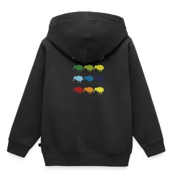 Neon Pop Art Retro Kiwi Laufvogel Geschenkidee - Kinder Premium Organic Hoodie - Schwarz - Hinten - AI Model Kid Male (0cm)