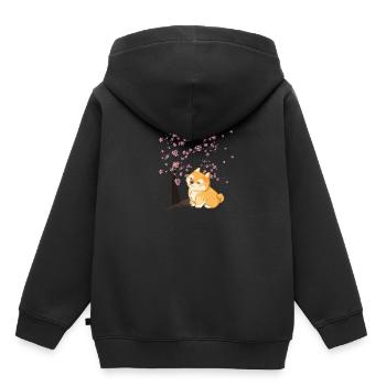 Kirschblüte Japan Japanisch Kunst Kawaii Shiba Inu - Kinder Premium Organic Hoodie - Schwarz - Hinten - AI Model Kid Male (0cm)