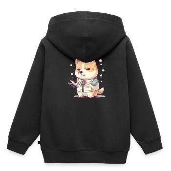 Chien japonais Shiba Inu médecin scientifique - Sweat Premium à capuche enfant bio - noir - Dos - AI Model Kid Male (0cm)