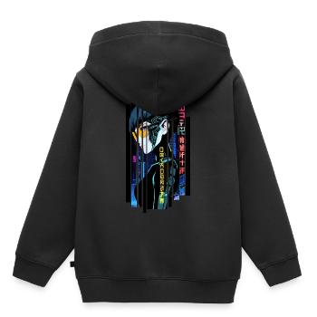 Cyborg woman blue kanji - Sweat Premium à capuche enfant bio - noir - Dos - AI Model Kid Male (0cm)