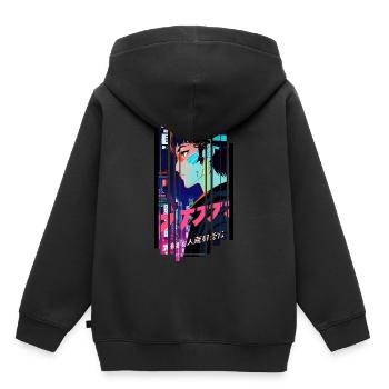 Cyborg Woman kanji futuristique - Sweat Premium à capuche enfant bio - noir - Dos - AI Model Kid Male (0cm)