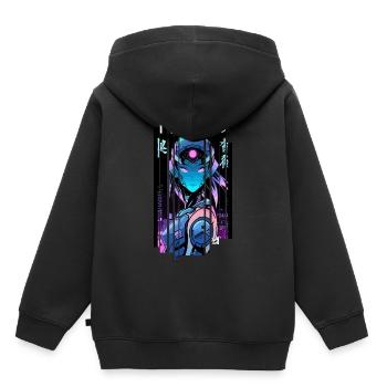 Cyborg Woman Robot futuristique - Sweat Premium à capuche enfant bio - noir - Dos - AI Model Kid Male (0cm)