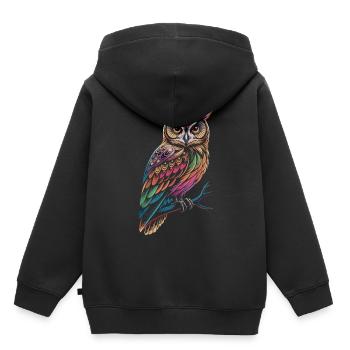 Bunte Eule – Mystisch & Farbig - Kinder Premium Organic Hoodie - Schwarz - Hinten - AI Model Kid Male (0cm)