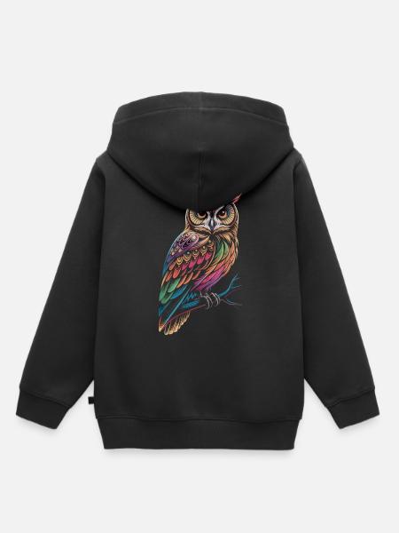 Bunte Eule – Mystisch & Farbig - Kinder Premium Organic Hoodie - Schwarz