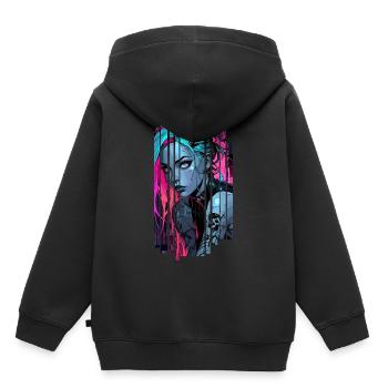 Neonblaues Cyber-Mädchen - Kinder Premium Organic Hoodie - Schwarz - Hinten - AI Model Kid Male (0cm)