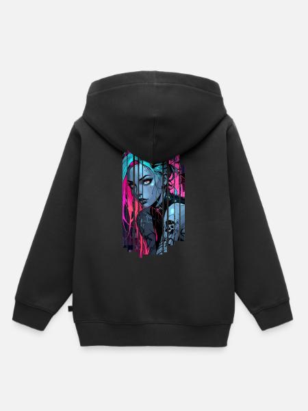 Neonblaues Cyber-Mädchen - Kinder Premium Organic Hoodie - Schwarz