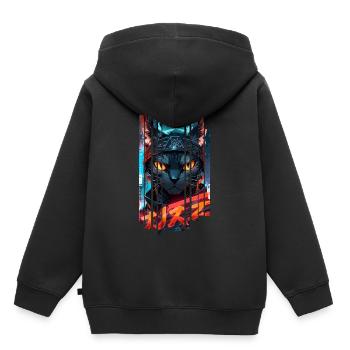 Cyber chat Urban city néon - Sweat Premium à capuche enfant bio - noir - Dos - AI Model Kid Male (0cm)