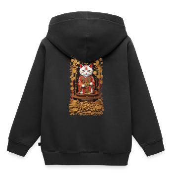 Esthétique Chat porte-bonheur Japon Chat porte-bonheur - Sweat Premium à capuche enfant bio - noir - Dos - AI Model Kid Male (0cm)
