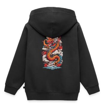 Rétro asiatique mysticisme Dragon Japon Design - Sweat Premium à capuche enfant bio - noir - Dos - AI Model Kid Male (0cm)