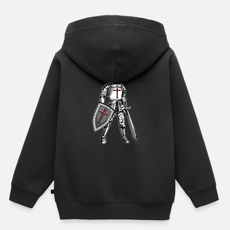 Chevalier Templier Chevalier Templier Médiéval - Sweat Premium à capuche enfant bio - noir