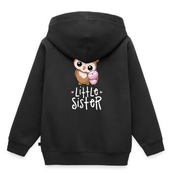 Petite soeur - Petite soeur chouette - Sweat Premium à capuche enfant bio - noir - Dos - AI Model Kid Male (0cm)