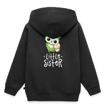 Petite soeur - Petite soeur chouette - Sweat Premium à capuche enfant bio - noir - Dos - AI Model Kid Male (0cm)
