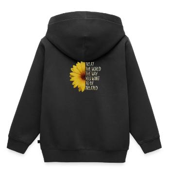 Save the world Rethinking! Sunflower Climate Protection - Kids Premium Organic Hoodie - black - Back - AI Model Kid Male (0cm)