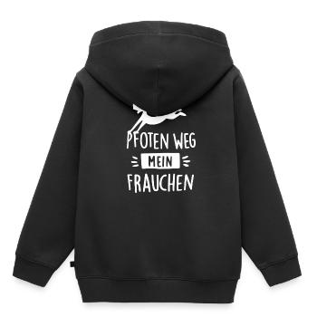 Pfoten weg - mein Frauchen - Kinder Premium Organic Hoodie - Schwarz - Hinten - AI Model Kid Male (0cm)