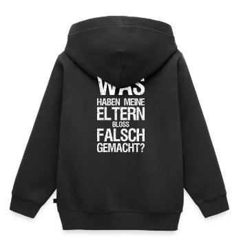 Was haben meine Eltern bloss falsch gemacht - Kinder Premium Organic Hoodie - Schwarz - Hinten - AI Model Kid Male (0cm)