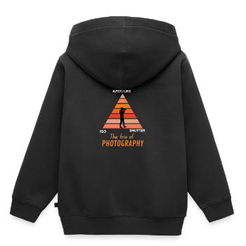 Le trio de la photographie : ISO, ouverture, obturateur - Sweat Premium à capuche enfant bio - noir - Dos - AI Model Kid Male (0cm)